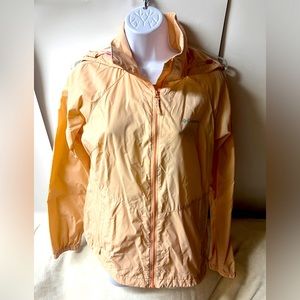 Columbia Jacket Women’s Sz Small Pink Peach Windbreaker Full Zip Hooded Pockets